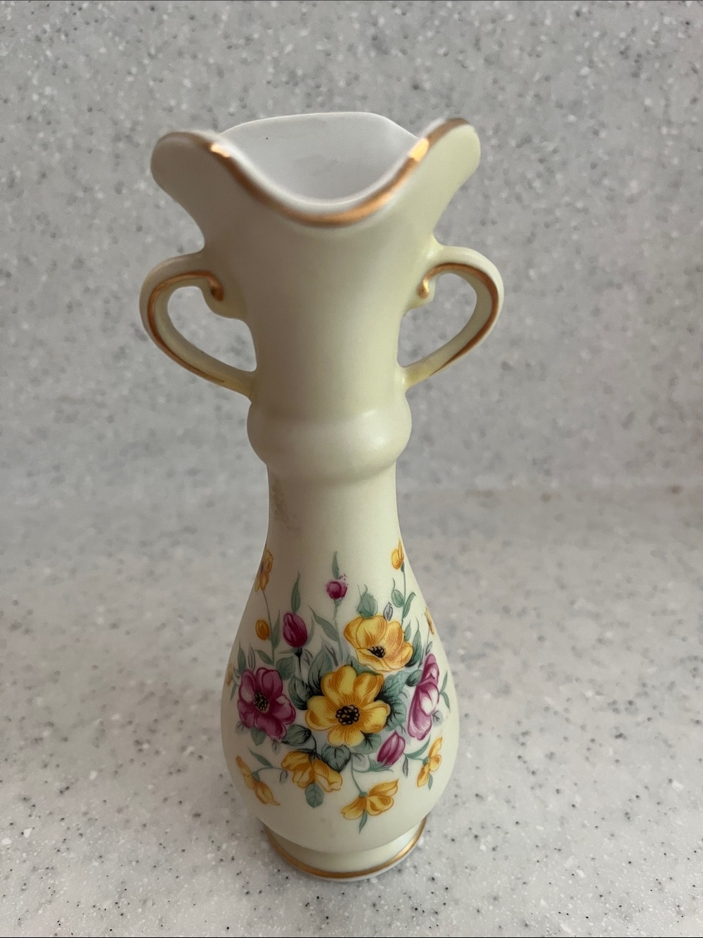 Vtg Lefton China Floral Bud Vase Ruffled Top #8181 Hand Painted Japan Cottage